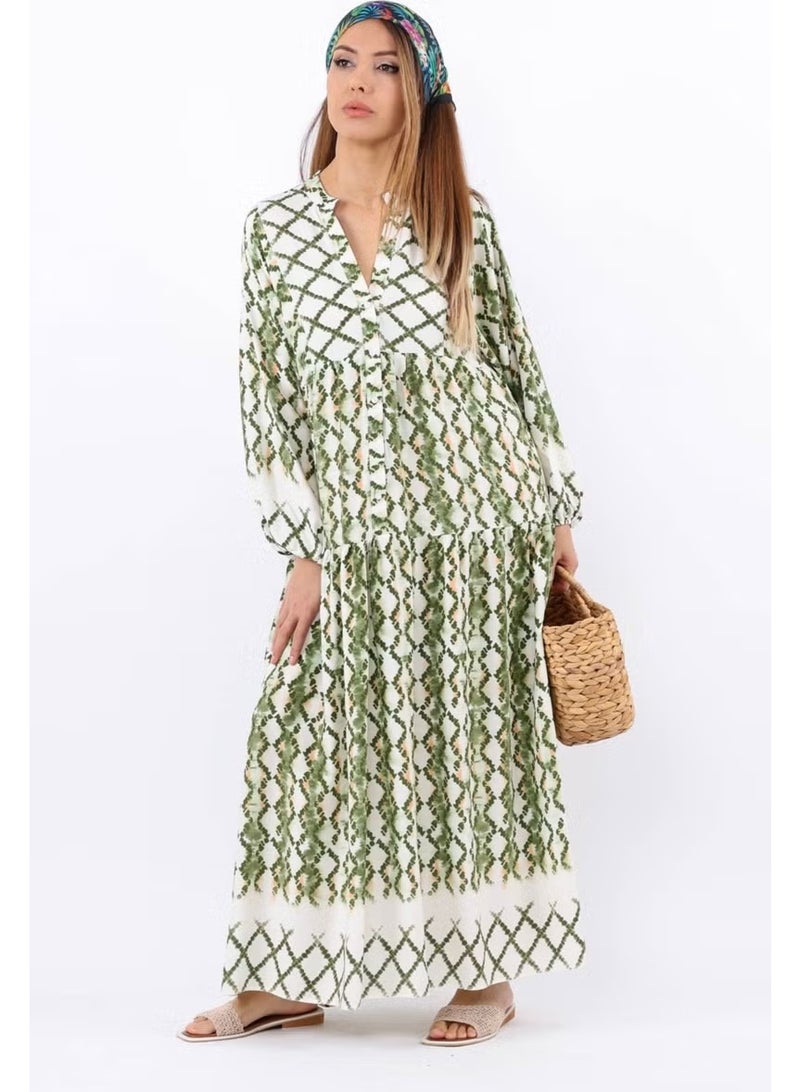 Ritnice Prive Women's Soft Green 100% Viscose Maxi Length Balloon Sleeve Long Summer Dress - Image 3